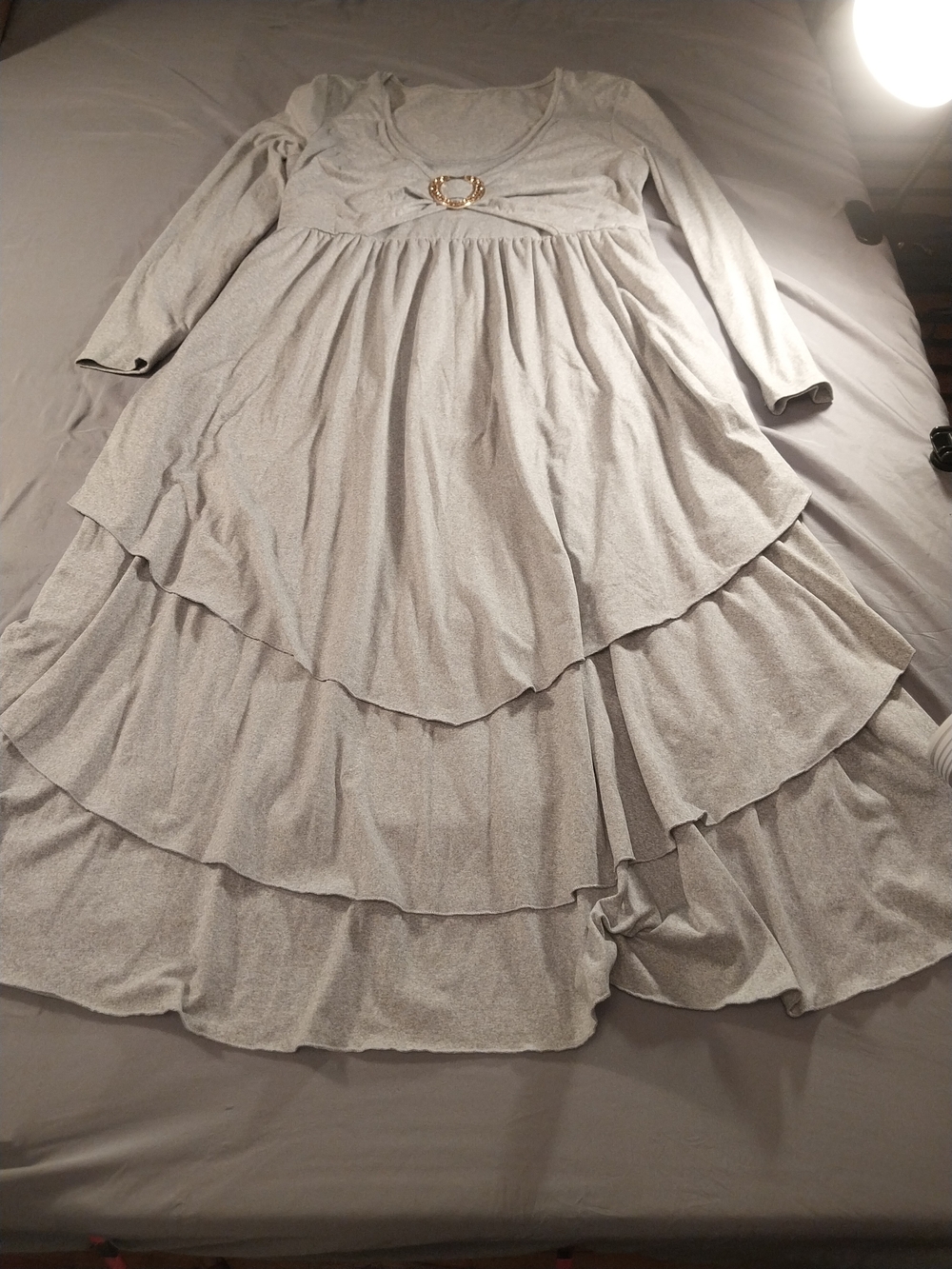 Women's Grey Tiered Ruffle Maxi Dress Size Medium. #325